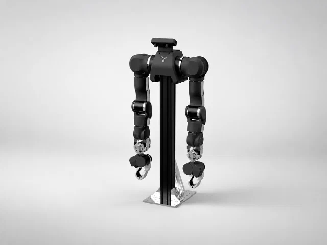 中央の支柱に2本のアームを備えた、WowRoboのOpenArm 2双腕プラットフォーム。