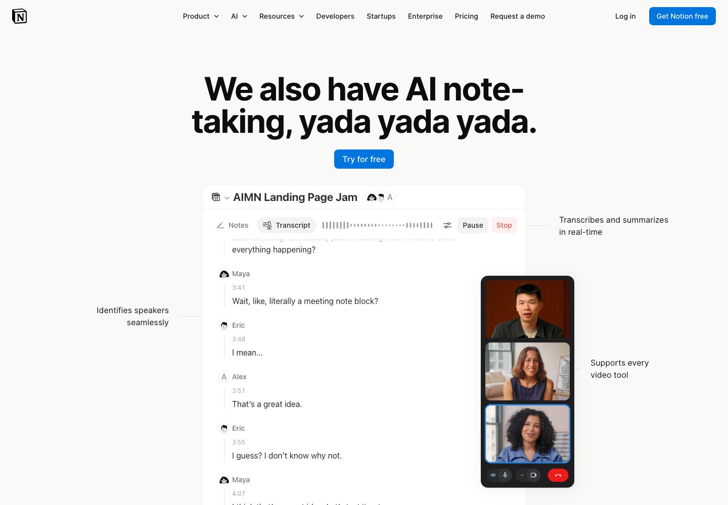Notionの公式製品ページ(英語)