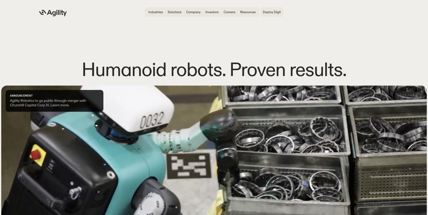 ヒューマノイドロボットDigitを掲載したAgilityのウェブサイト