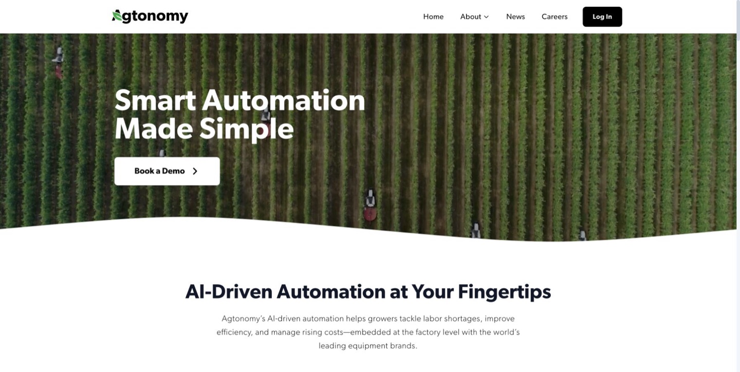 農業機械の自律化を紹介するAgtonomyのウェブサイト