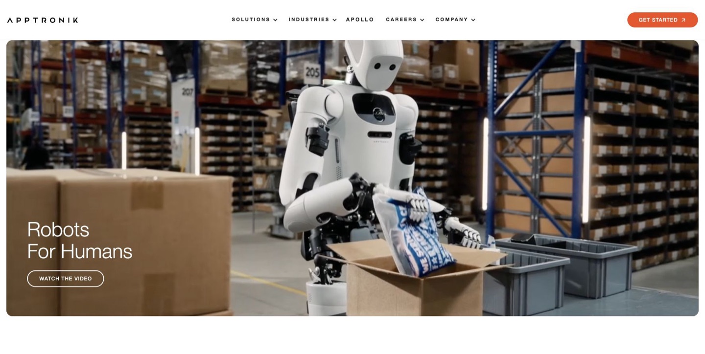 Apolloが荷物を扱う様子を掲載したApptronikのウェブサイト