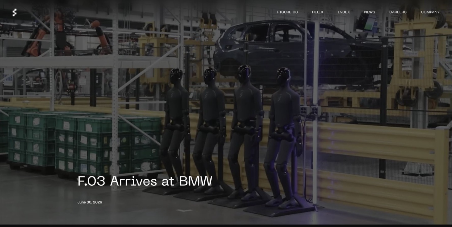 Figureのウェブサイトに掲載された、BMW工場内のFigureヒューマノイド