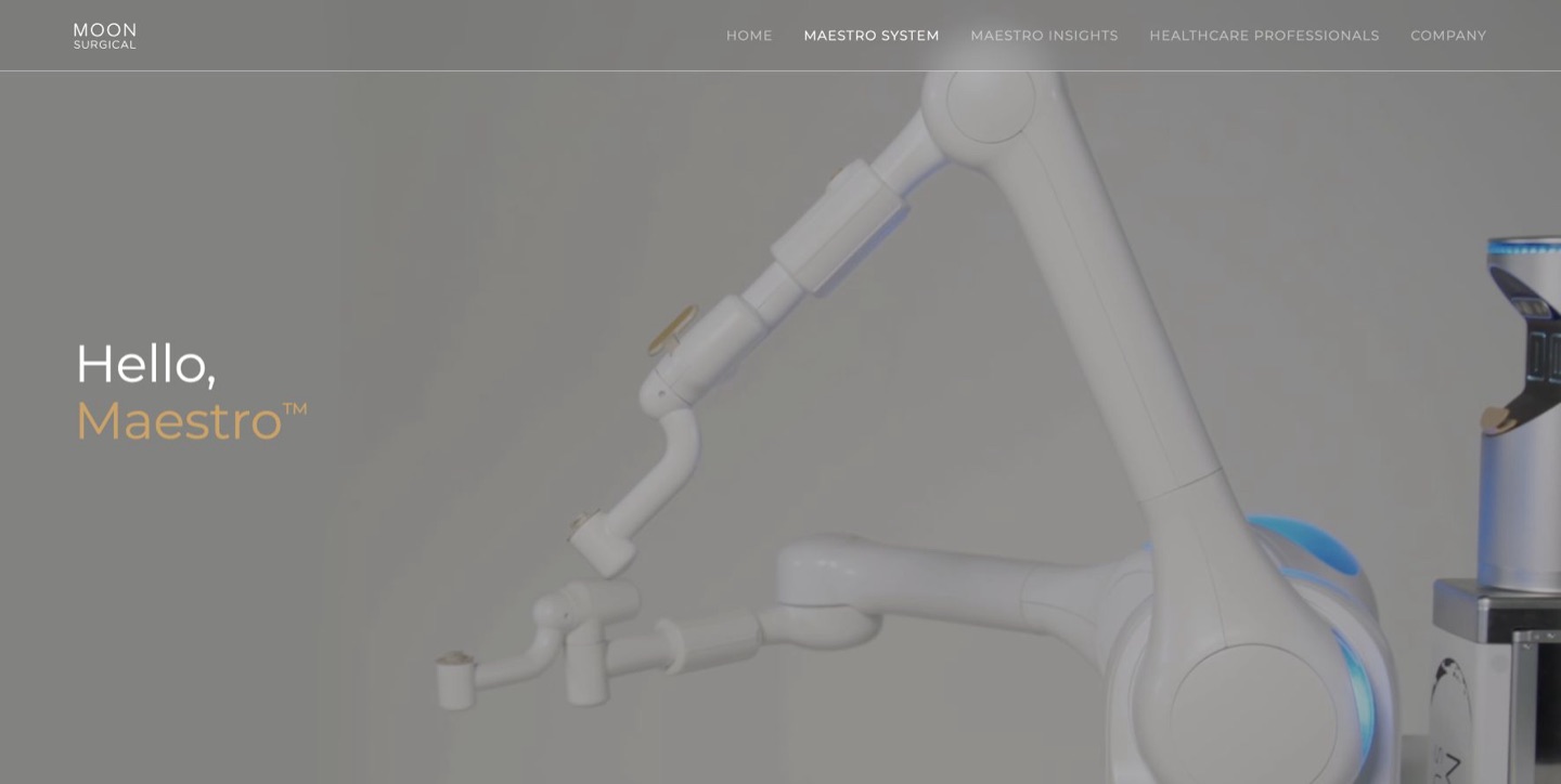 手術支援システムを掲載したMoon SurgicalのMaestro製品サイト
