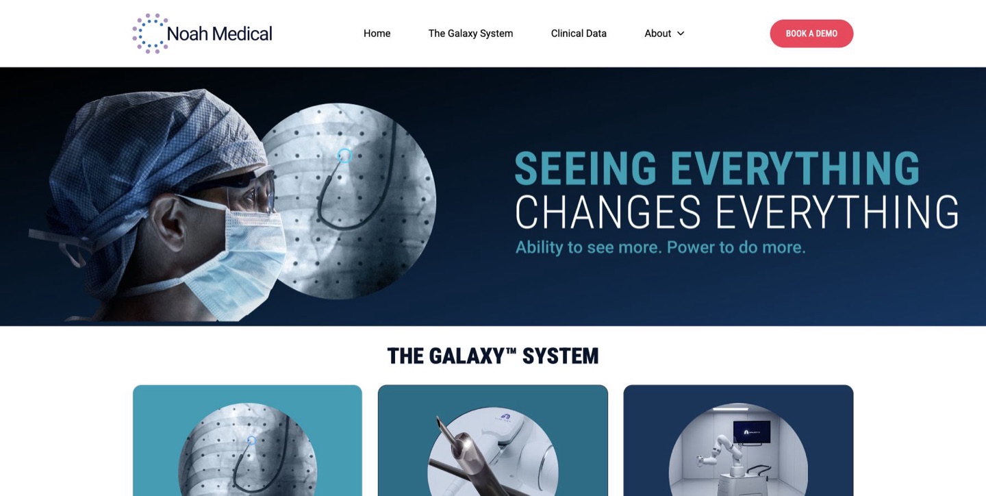 気管支鏡システムGalaxyを掲載したNoah Medicalのウェブサイト