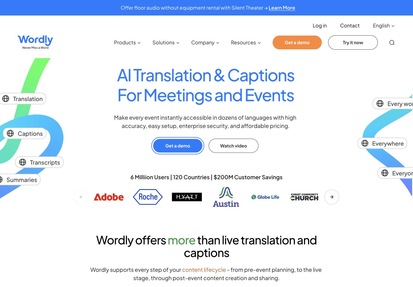 Wordlyのイベント翻訳を紹介する公式製品ページ。