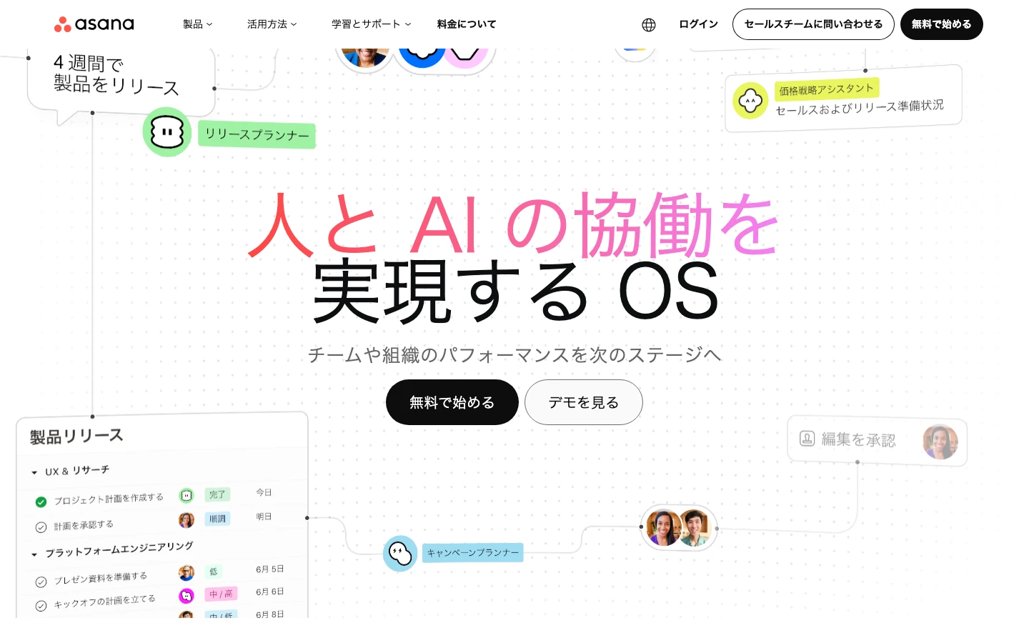 Asanaの公式製品紹介ページ