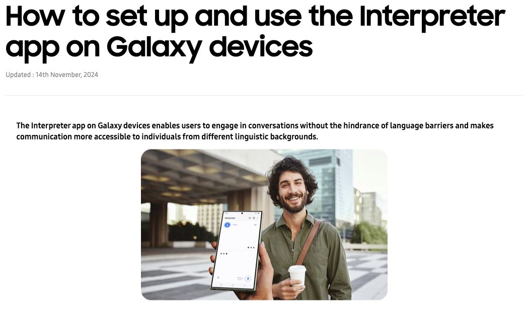 Galaxyの通訳画面を相手に向けて使う様子