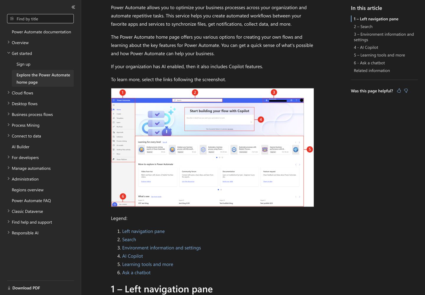 Microsoft Learnに掲載されたPower Automateのホーム画面。