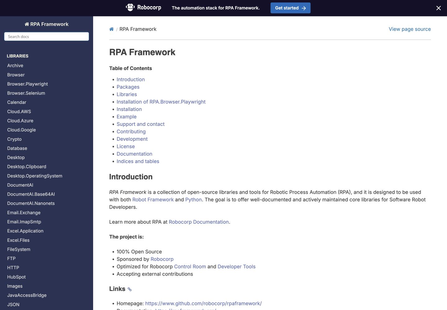 RPA Frameworkの公式ドキュメントと自動化ライブラリの紹介。