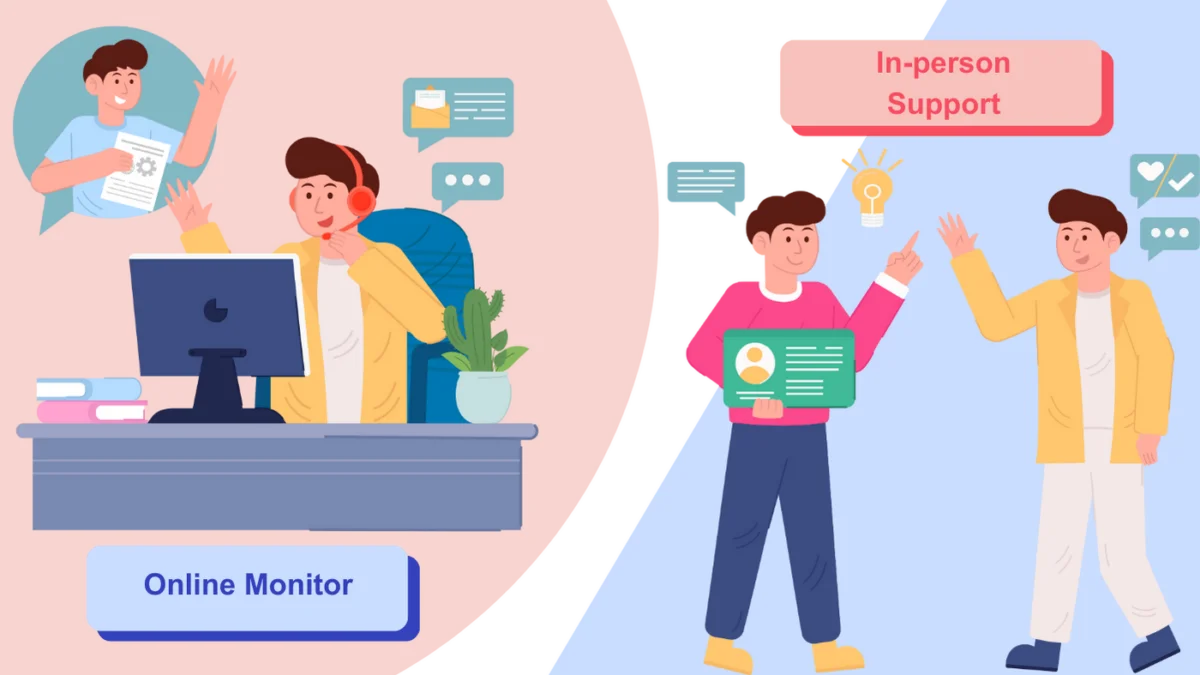Illustration comparing online event monitoring with in-person event support