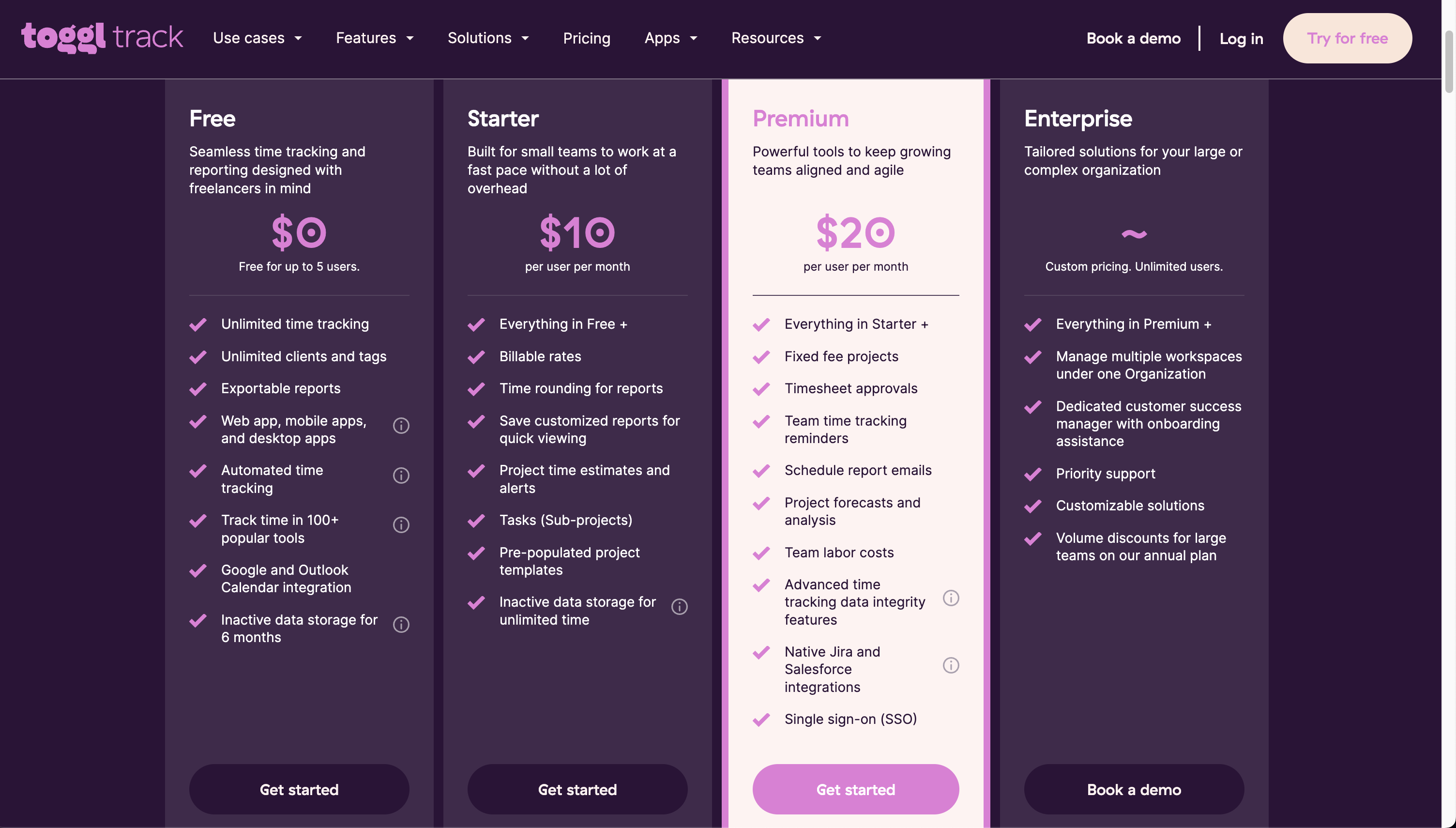 Toggl Track features