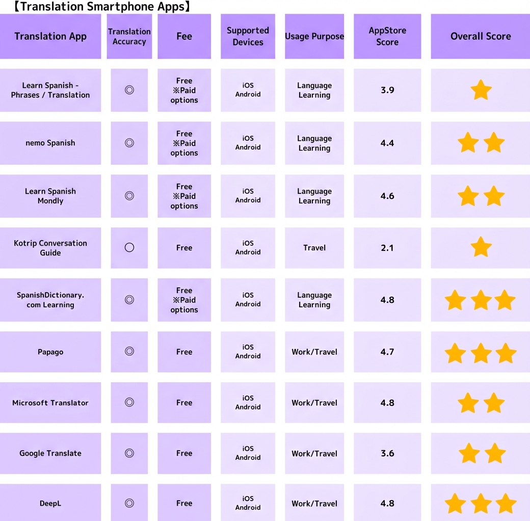 Spanish Translation Smartphone Apps Comparison